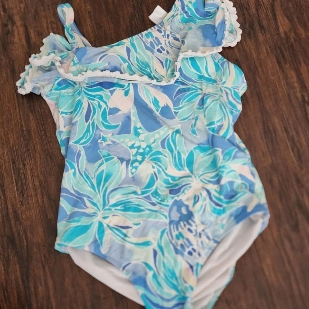 Blue and White Floral Swimsuit